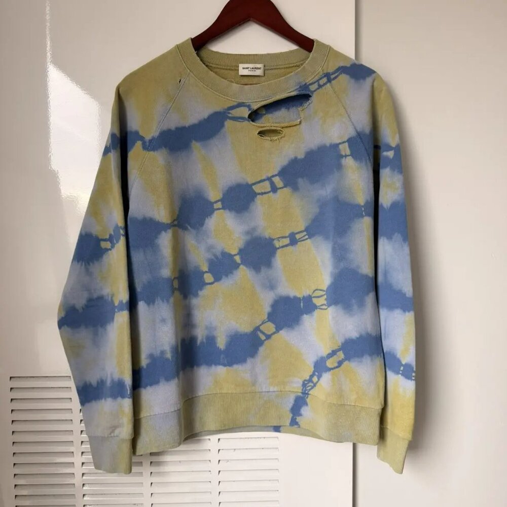 DESTROYED SWEATSHIRT IN YELLOW AND BLUE TIE-DYE
